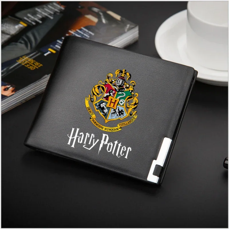 Porte-monnaie en PU Harry Potter, porte-cartes portable, porte-monnaie masculin, badge Poudlard, anime, dessin animé, mode, pince à billets,