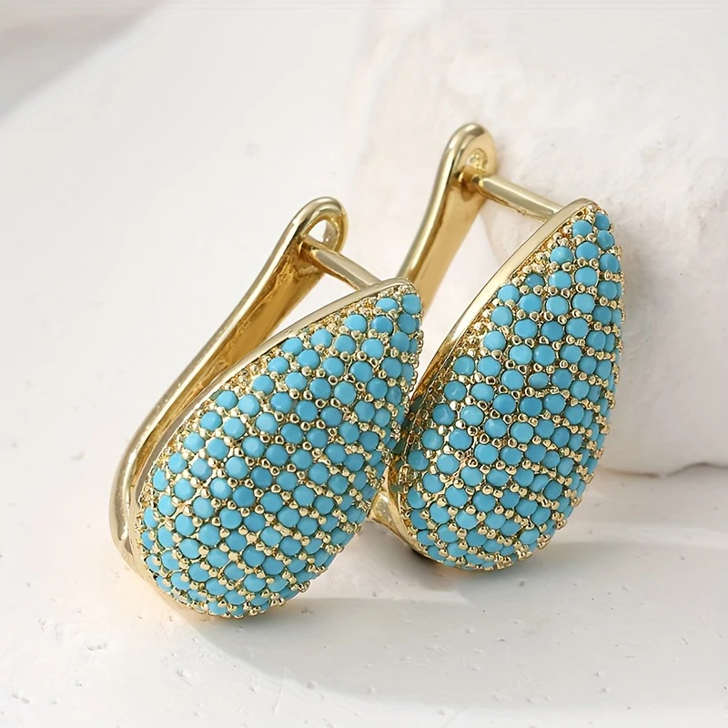 

Huitan Bohemia Blue Turquoise Hoop Earrings for Women Gold Color Pear Shaped Earrings Daily Party Temperament Lady Jewelry 2026
