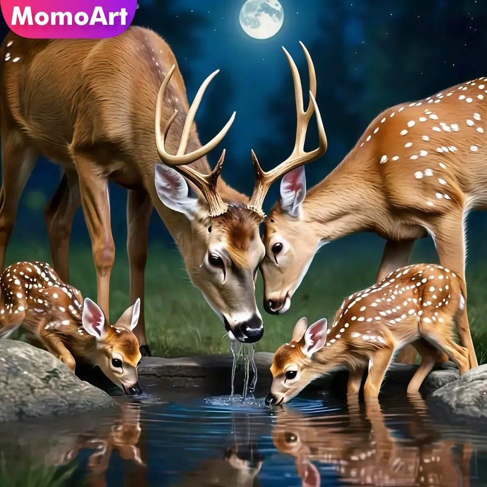 Momoart Diamond Painting Hirsch Tier-Set DIY Bild mit Strass Vollquadratische Diamanten Mosaik Kinder-Hobby Handgemachtes Geschenk