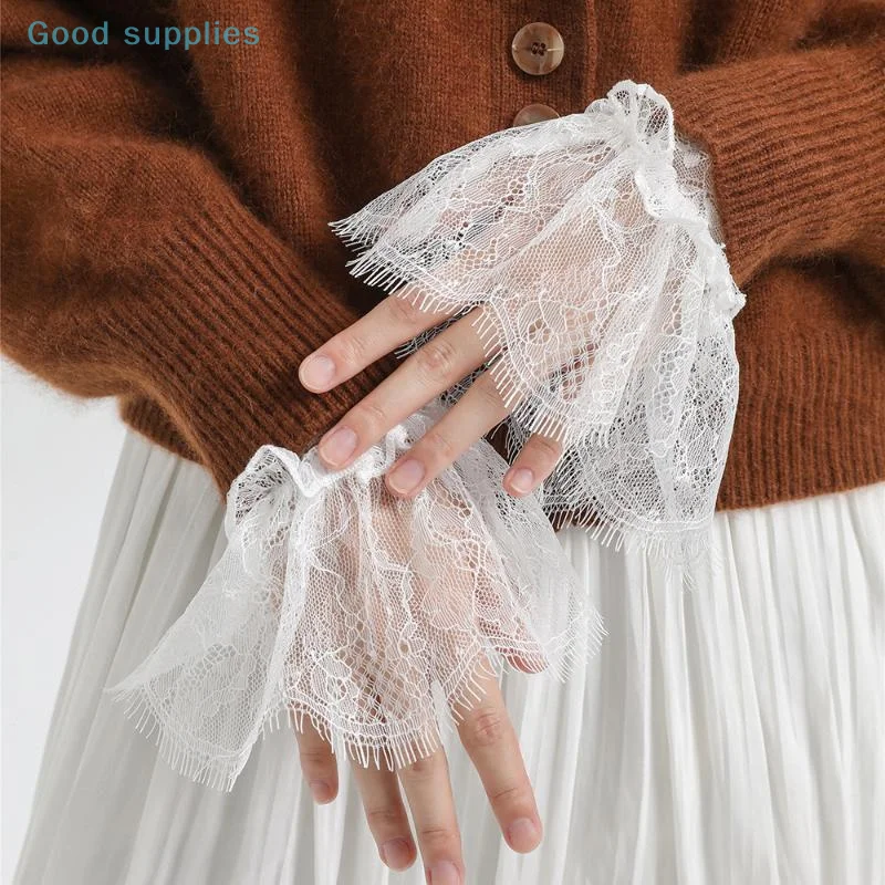 

1 Pair Wild Flounce Pleated Lace Sleeves Decorative Cuffs Fake Sleeve for Wedding Dress Accessory