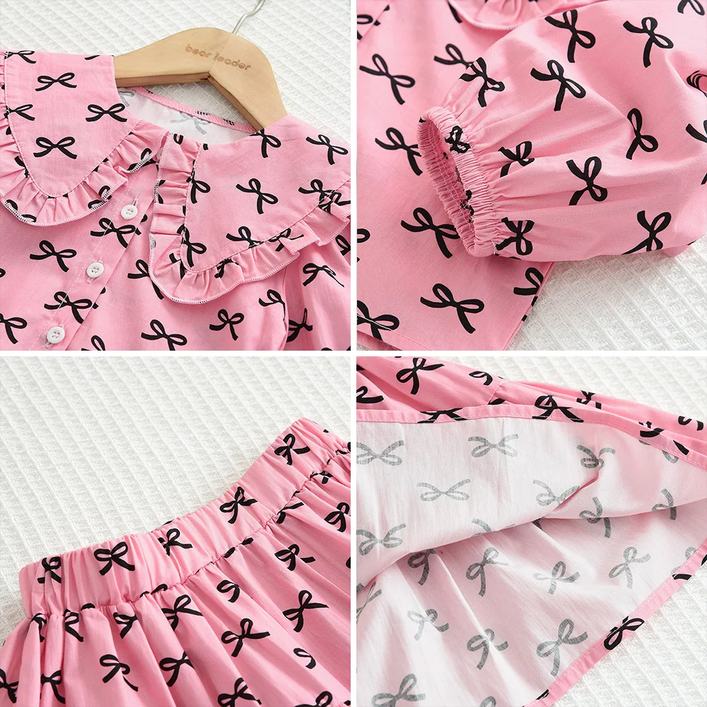 Frühling/Sommer Koreanische Version Kariertes Bedrucktes Kinderoutfit Mädchen Baumwollkleidung Herbst Langarm-Shirt Top+Kurzer Rock – Detail 16