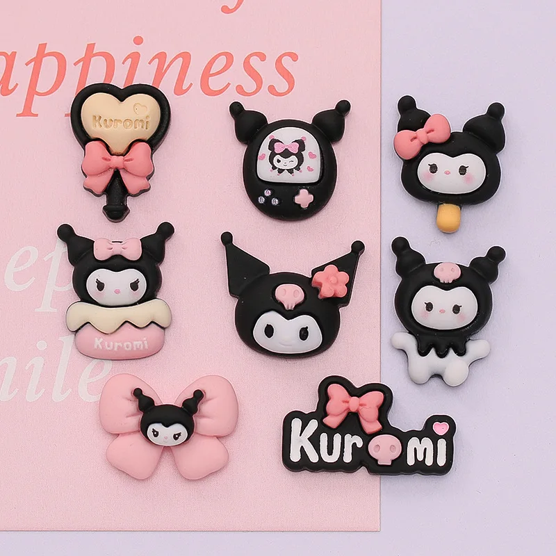 10Pcs Kawaii Sanrios Anime Kuromi Black Series Cartoon Flatback Resin Miniatures DIY Crafts Phone Case Shell Patch Accessories