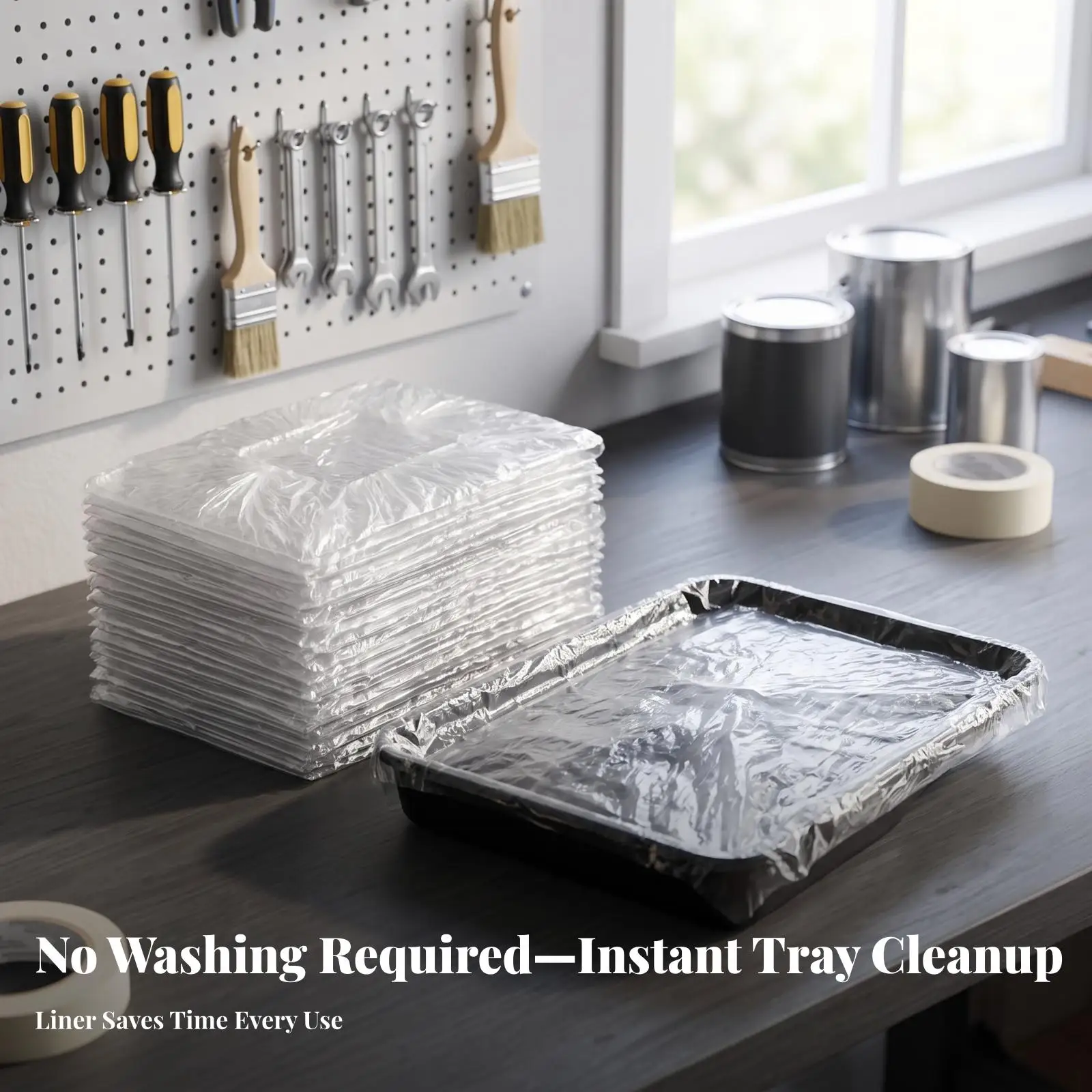 Disposable Paint Tray Liners for Roller Tray with Overlapping Edges for Quick Color Change and Mess Free Painting Kit