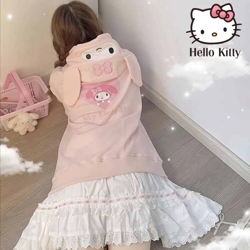 Sanrio Kuromi Cinnamoroll My Melody Sweater Pompom Purin Lolita Coat Girl Women Hooded Spring Autumn Cosplay Thin Style Warm Hot