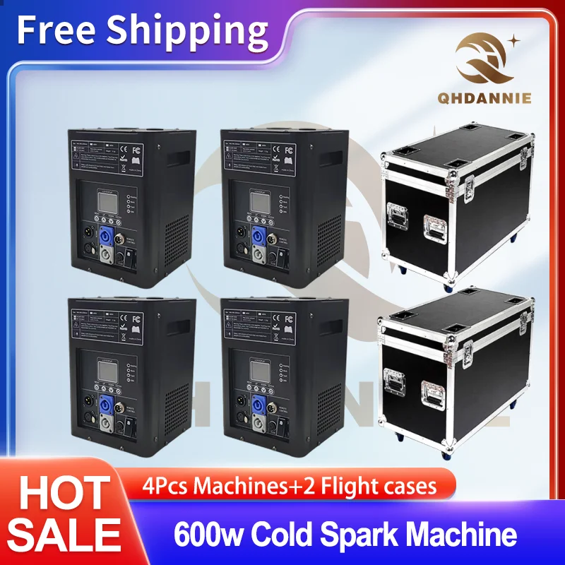 

600W Cold Spark Machine Firework Effect Machine Stage Light Dmx Powder DJ Bar Party Wedding Disco Ti Dust (4pcs machines +2cases