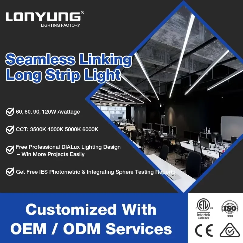 2026 New, High Quality Lonyung Custom Rectangular Hanging Snooker Lamp Black Aluminum Linear Chandelier Warm White 3000K CE