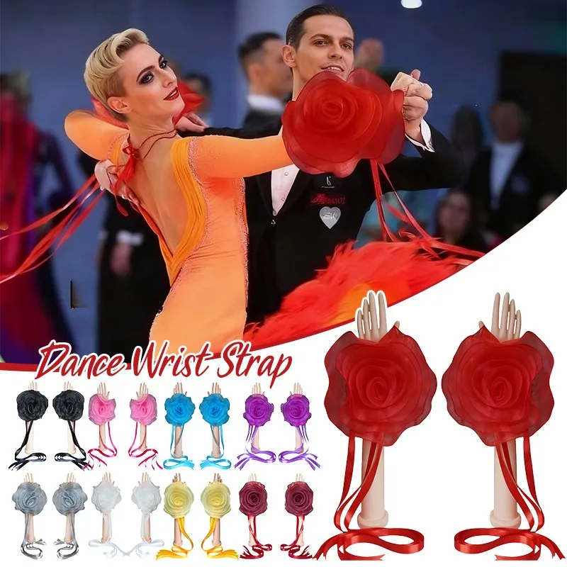 

1Pair Modern Dance Wrist Sash Flower Decor Ribbon Ornament Latin Dance Practice Waltz Ballroom Dance Costume Accessories