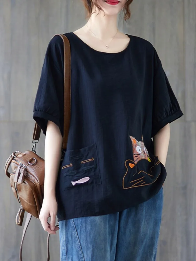 T-shirt estive oversize da donna Camicette da donna alla moda con stampa di cartoni animati T-shirt da donna a maniche corte larghe casual