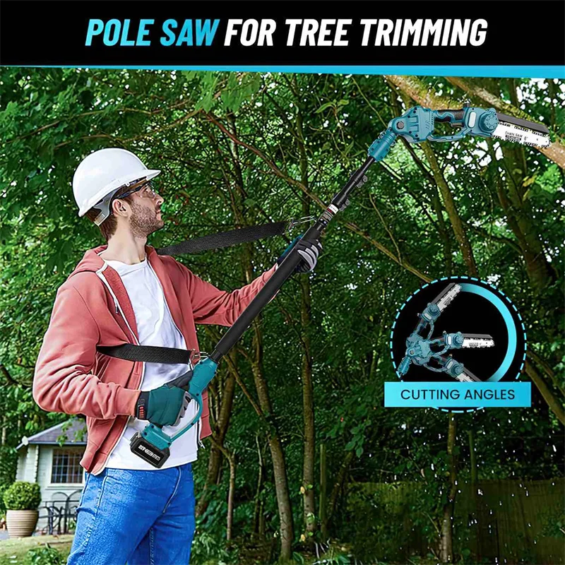 Image 7: Scie à perche et mini-tronçonneuse sans fil 2 en 1 de 8 pouces avec 2 batteries, scie à perche électrique pour l'élagage des arbres, tronçonneuse avec perche extensible