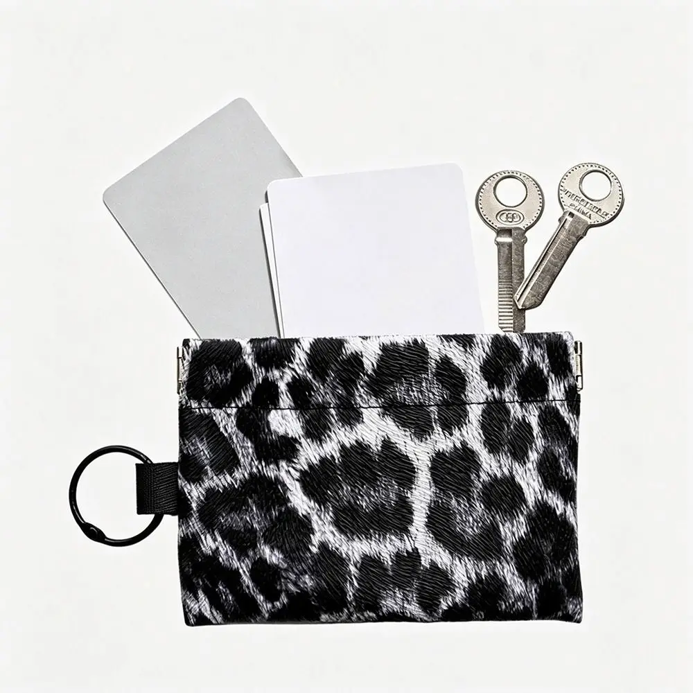 Fashion Leopard Print Coin Purse Automatic Closure Squeeze Opening Card Holder Portable Earphone Case Men Women