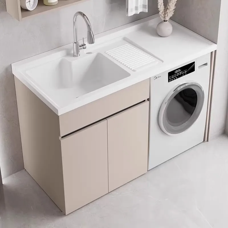 LMM Laundry Pool Household Laundry Desk Face Hand Basin Laundry Sink Integrated Cabinet with Rubbing Board
