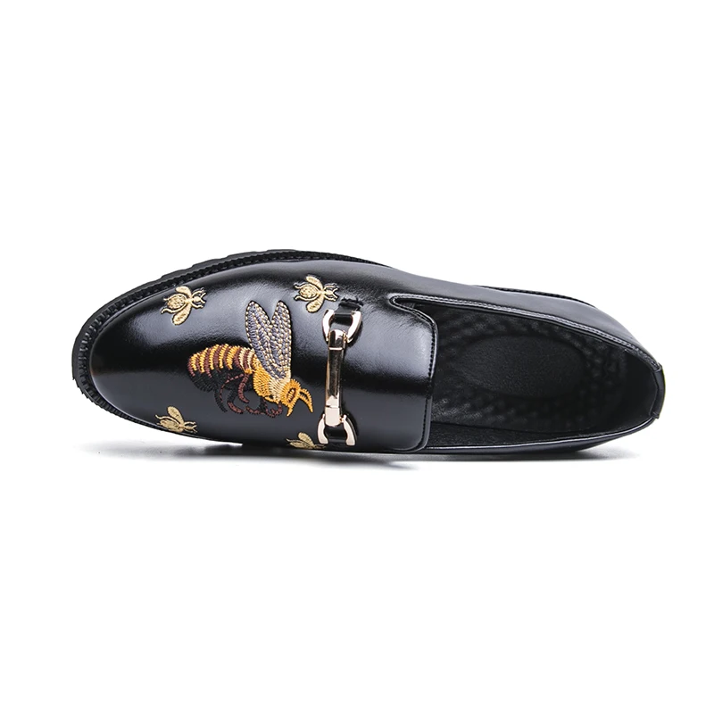 Men's Dress Shoes Fashion Metallic Men Loafers Embroidery Slip on Party Metal Horsebit Thick Sole Formal Wedding Business Shoes