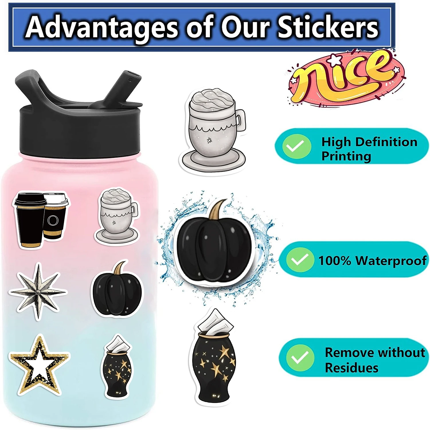 50PCS Gothic Gold Sticker PVC Decoration For Scrapbooking Aesthetic Children Korean Stationery School Supplies for Kids Stickers