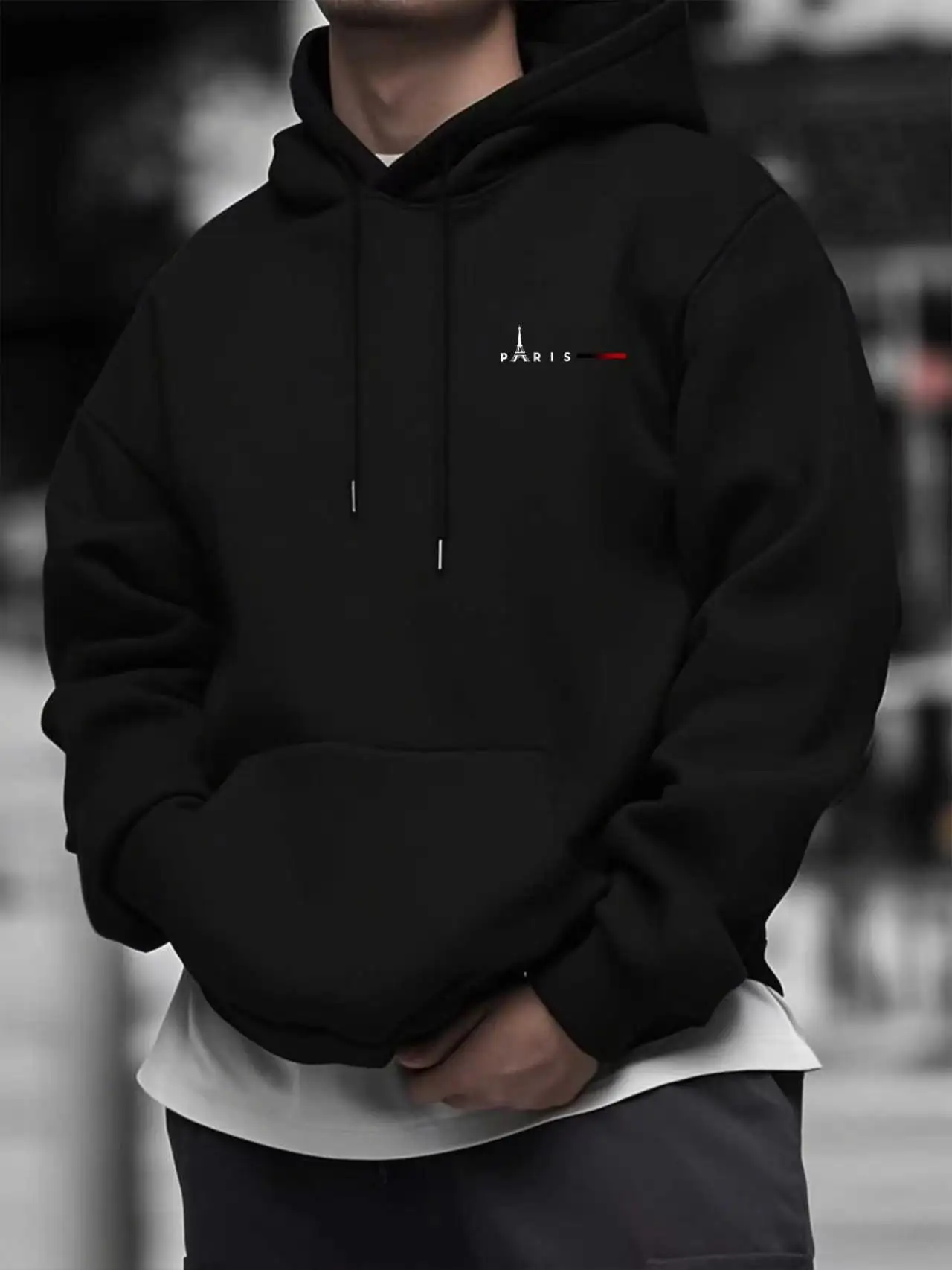 New Man's Kangaroo Pocket with Modern Minimalist Print Design Micro Elastic Fabric Sports Shirt with Casual Comfortable Hoodie