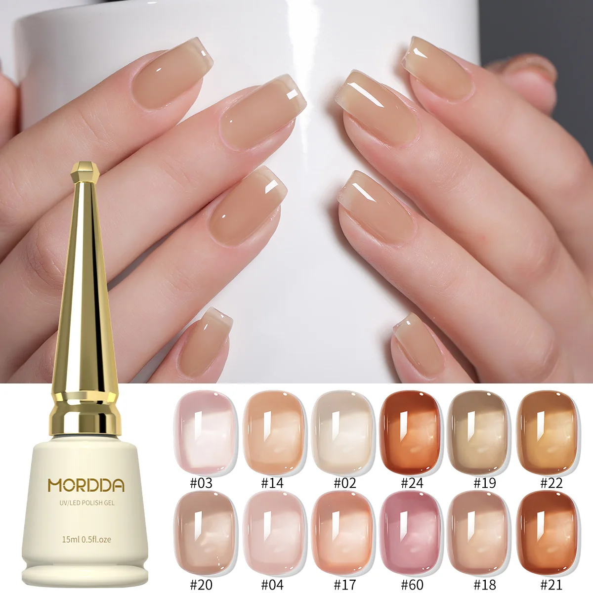 

12Colors 15ml Jelly Nude Pink Gel Nail Polish Crystal Translucent Coffee UV/LED Soak Off Semi-Permanent Varnish All for Manicure