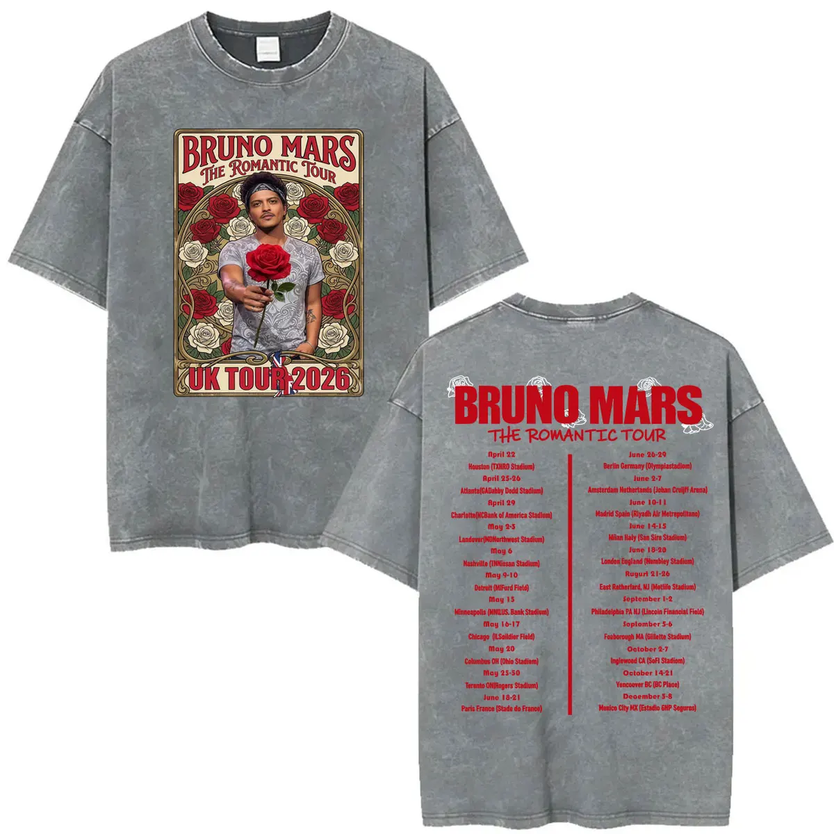 Die Romantischen Bruno Mars 2026 World Tour T-Shirts für Männer und Frauen Harajuku Gothic Vintage Washed T-Shirt Mode Lässiges Baumwoll-T-Shirt – Detail 12