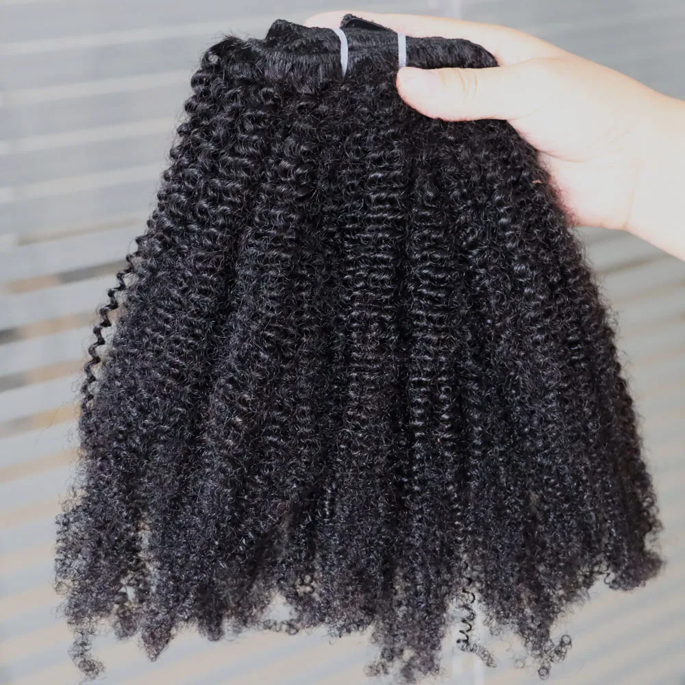 KPLYGDG Reale 4C Afro Crespo Riccio Estensioni Dei Capelli Umani Clip In Naturale Nero Vergine Remy Clip In Estensioni Veri Capelli Umani