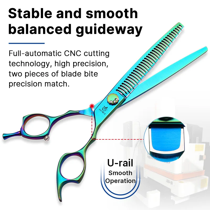 Fenice Professional 7.0/7.5 inch JP440C Green Pet Grooming Scissors Shears Cutting&Curved&Thinner Set Kit for Dog Trimming Tools