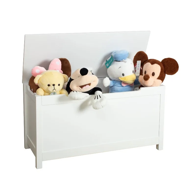 Wooden Toy Box/Bench with Safety Hinged Lid ，White Wooden Toy Box