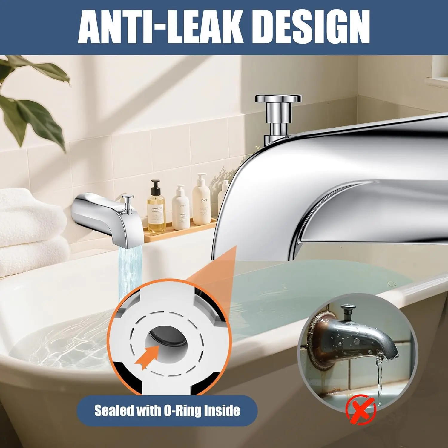 Bathroom Tub Spout Wall Front Mount With Shower Diverter Tub Spout with Pull Down Diverter Slip-Fit Bathtub Faucet