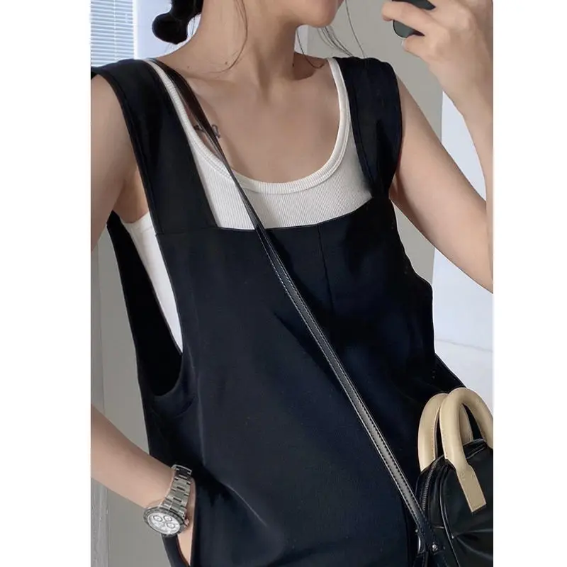 

Jumpsuits For Woman Elegance Tapered Straps Detail Slant Utility Look Open Goth Dark Techwear Gothic Punk Zip Velvet Front Side