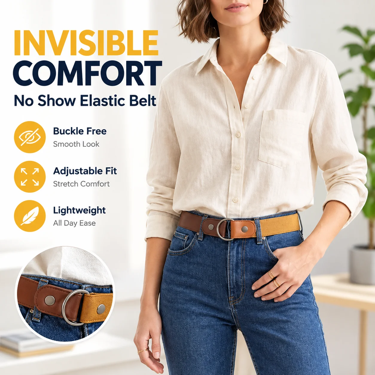 Invisible Elastic Belt for Women No Hole Adjustable Stretchy Waist Belt for Jeans Denim Pants Casual Fashion