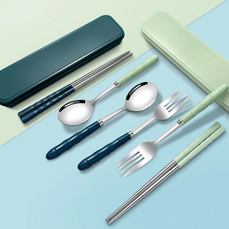 Stainless Steel Portable Cutlery Set Outdoor Camping Fork Spoon And Chopsticks Three-Piece Set