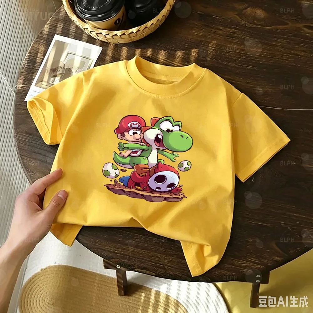 

Kids Cartoon Mario Yoshi Print T-Shirt Casual Soft Cotton Short Sleeve Tee Summer Comfy Breathable Tops for Boys Girls Children