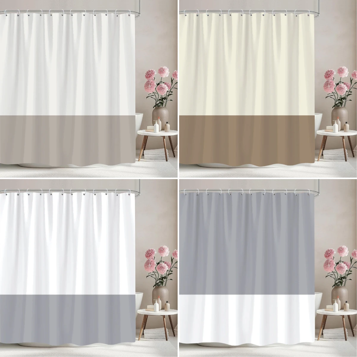 Solid Colour Patchwork Shower Curtain Vintage Colour Block Minimalist Style Home Bathroom Curtain Polyester Fabric Bathroom Deco