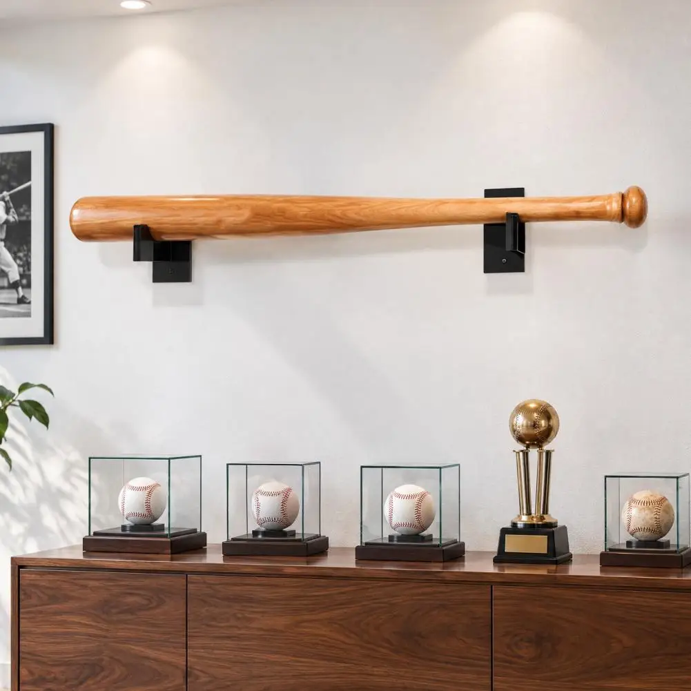 Modern Wall Mount 2pcs Acrylic Baseball Bat Display Stands Wall Mount Holders with Soft Lining Sports Memorabilia for Storage