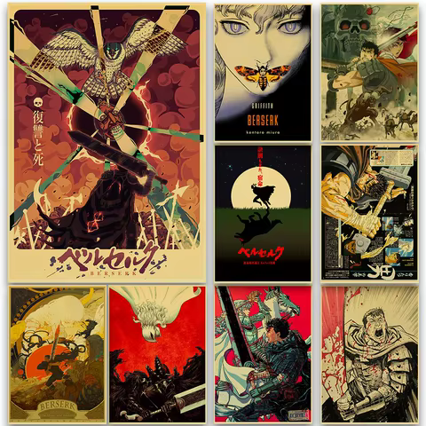 Stylish Japanese Anime BERSERK Wall Art Poster Modern Kraft Paper Print for Bedroom Salon Decor Comfortable Popular Design