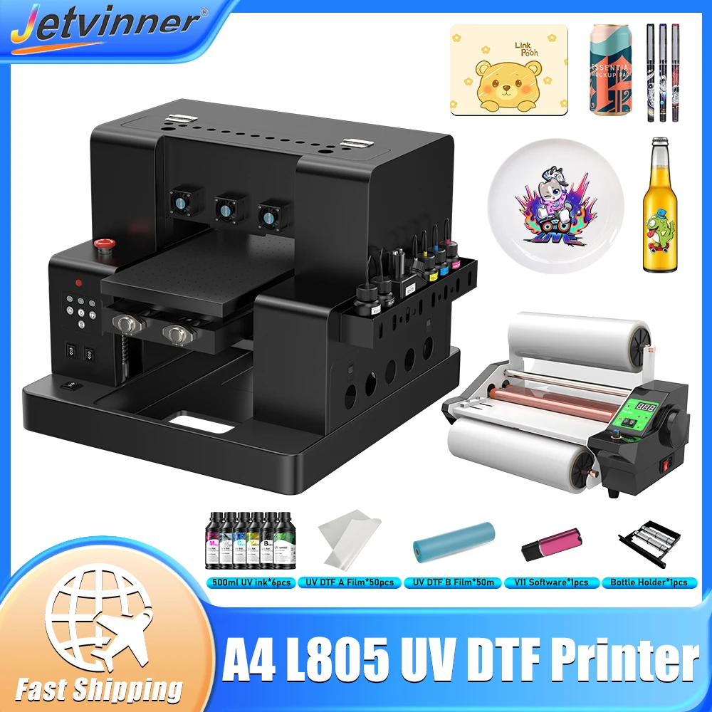 A4 UV Printer For Epson L805 UV Flatbed Printer with Varnish A4 UV DTF Printer For Metal Acrylic UV DTF Sticker Printing Machine