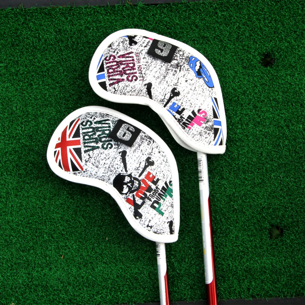 10 Pcs Golf Iron Head Cover Union Jack Putter Cover With Magnetic Buckle Golf Club Head Cover Red