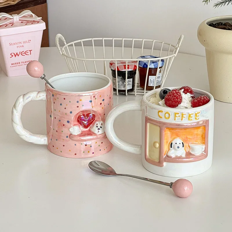 Adorable Relievo Dog Ceramic Mug, Funny Puppy Coffee Cup, Cappuccino Latte Tea Ice Cream Drinkware Gifts Home Kitchen Mugs