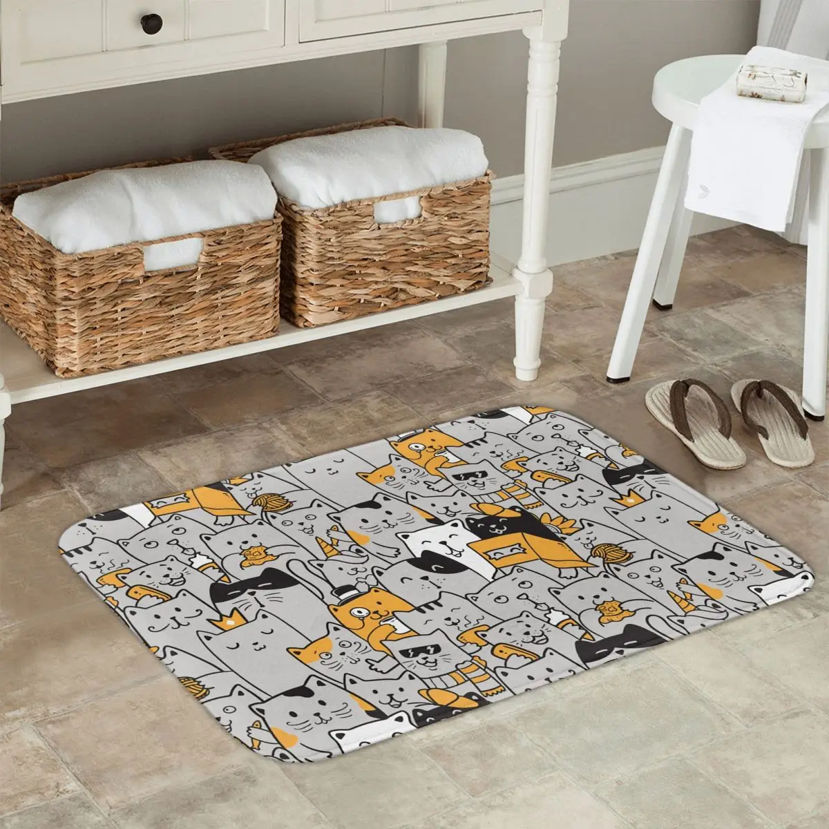 Cute Kitten Cat Pattern Anti-slip Doormat Floor Mat Water oil proof Carpet Rug for Kitchen Entrance Home Living room Footpad Mat