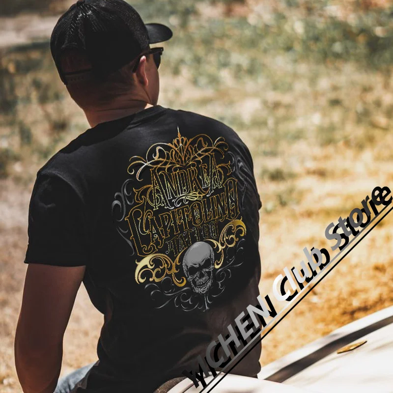 

European American High Street Trendy Skull Locomotive Printing Retro Motorcycle T-Shirt Trendy Brand Cotton Loose Men's T-Shirt