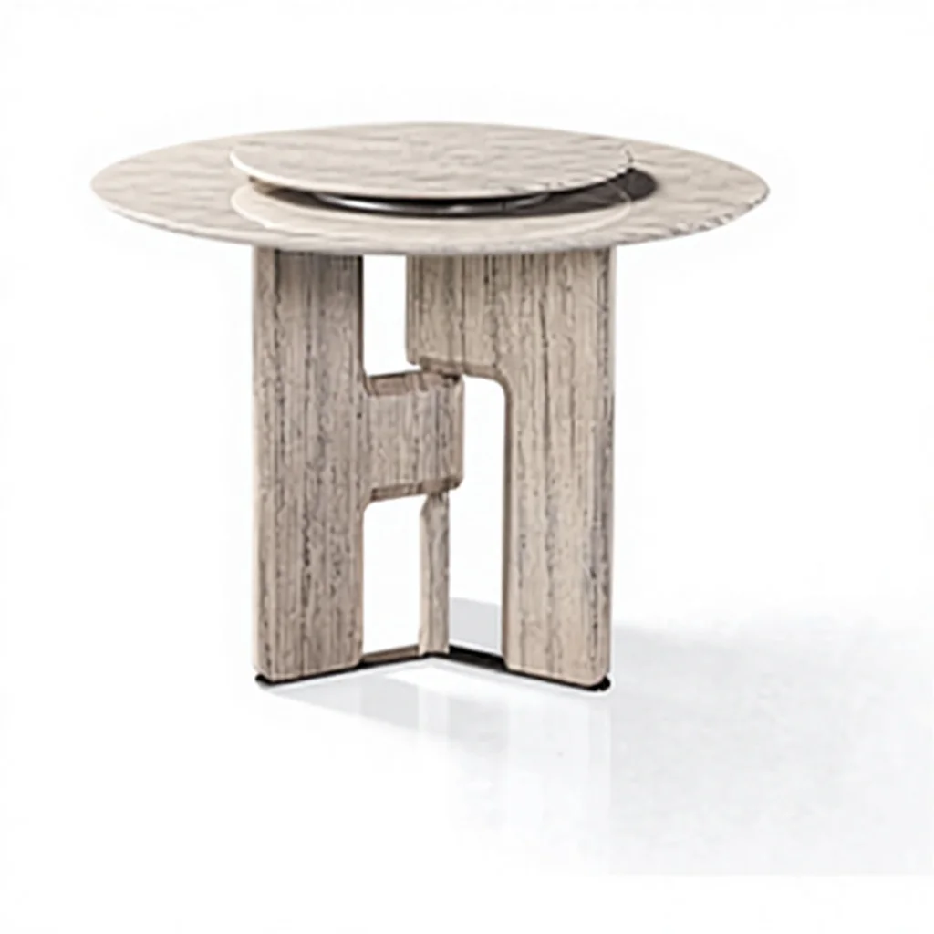 #Jiangpai Nordic Modern Walnut Rock Plate Turntable Solid Wood Dining Room Furniture French Design for Home Use 4 Seating