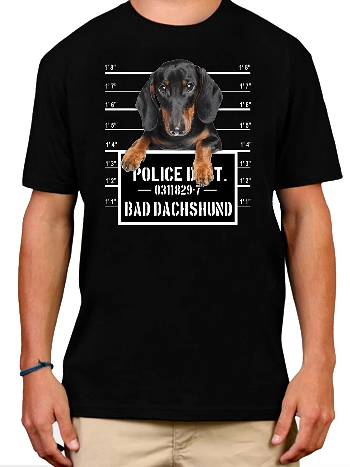 Humorous Funny Bad Dachshund Black Wiener Dog Jail Mug Shot T Shirt. New 100% Cotton Short Sleeve O-Neck T-shirt Casual Mens Top