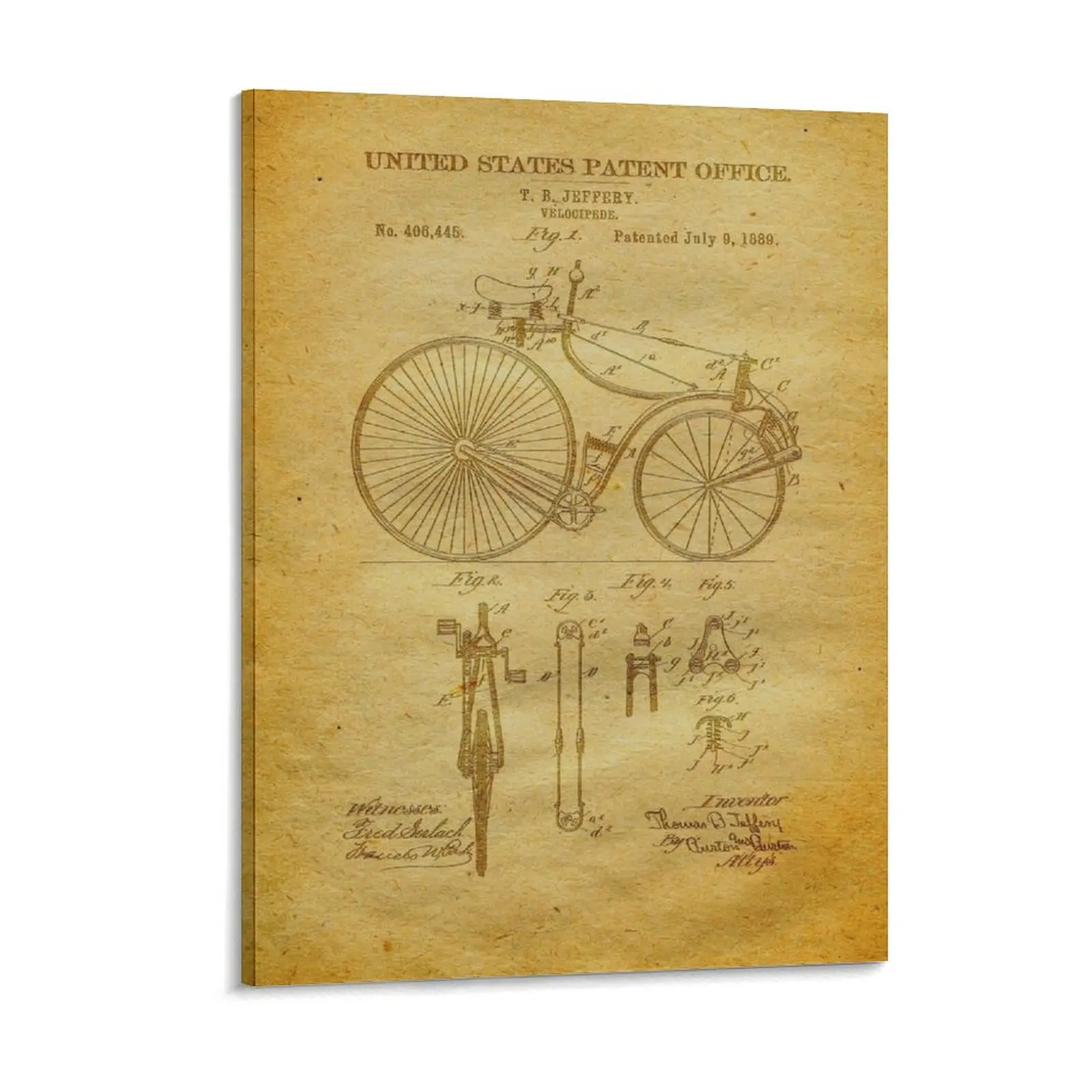 

Velocipede Patent 1889 Canvas Painting Decoration Cinema Wall Decor Design Cinema Framed Wall Paintings