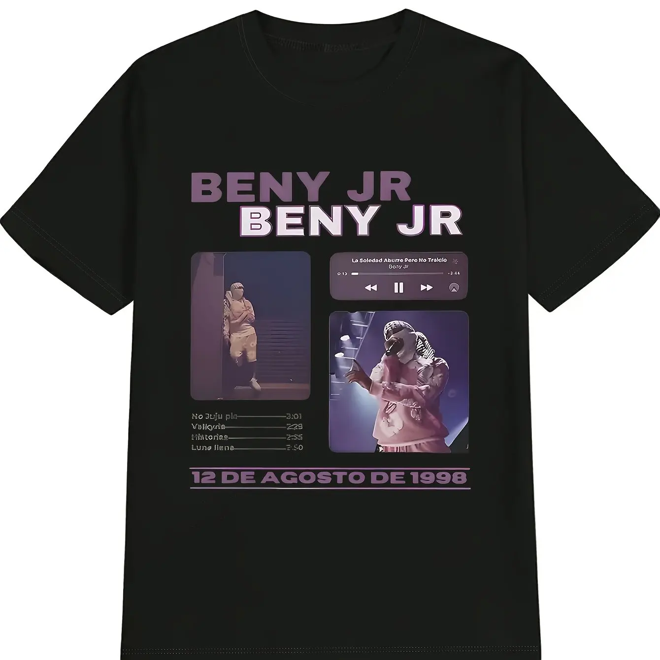Camiseta de manga corta para hombre con la portada del álbum de Beny Jr, top holgado retro y moderno con elementos musicales, camisetas gráficas