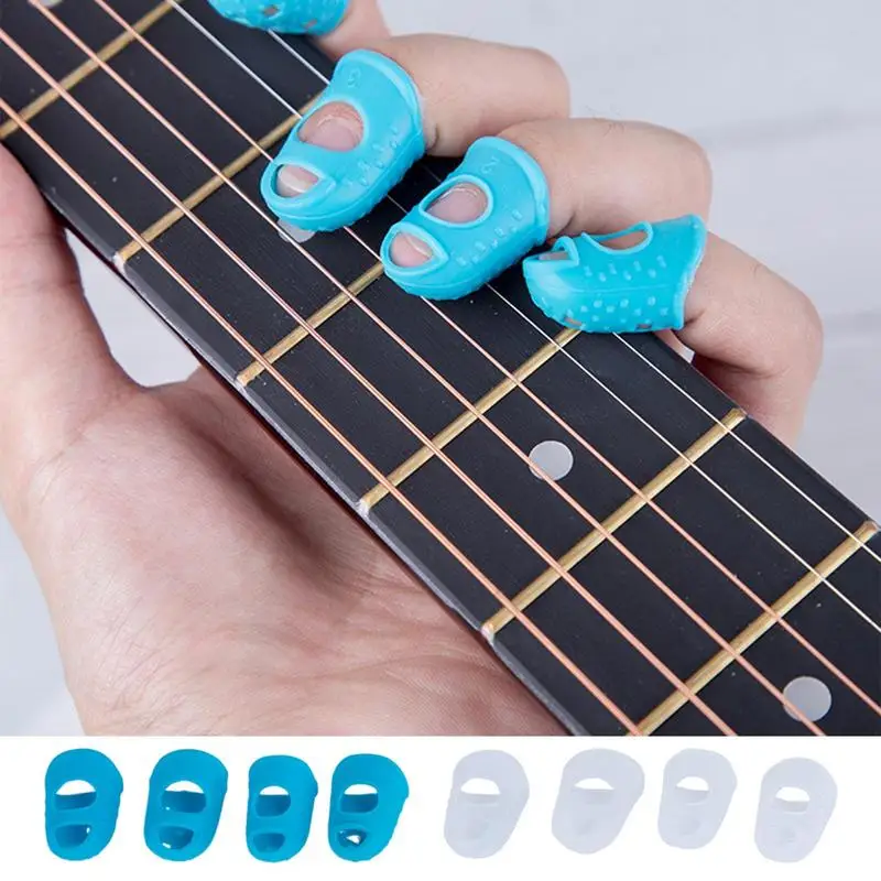 Guitar Fingertip Protector 4PCS Soft Silicone Fingertip Grips Finger Sleeve Kalimba Thumb Picks Small Guitar Nails For Stringed