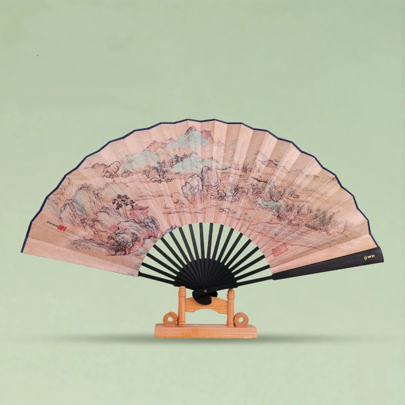 Classic Chinese Landscape Series Silk Fan Ancient Hanfu Qipao Folding Fan Summer Portable Fairy Dance Fan Photo Runway Prop Fan