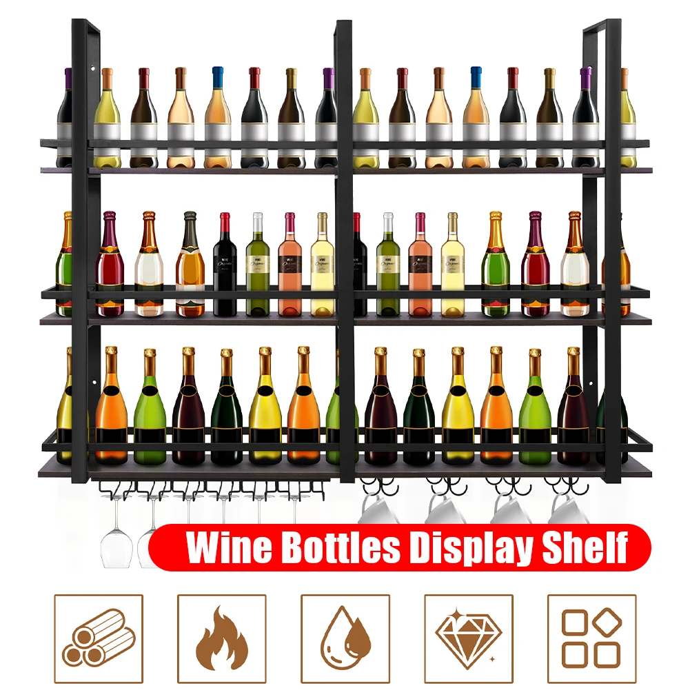 

Настенная полка для вина, 3-х уровневые металлические барные полки с держателем для стекла, промышленная настенная полка для вина для кухни, столовой, дома