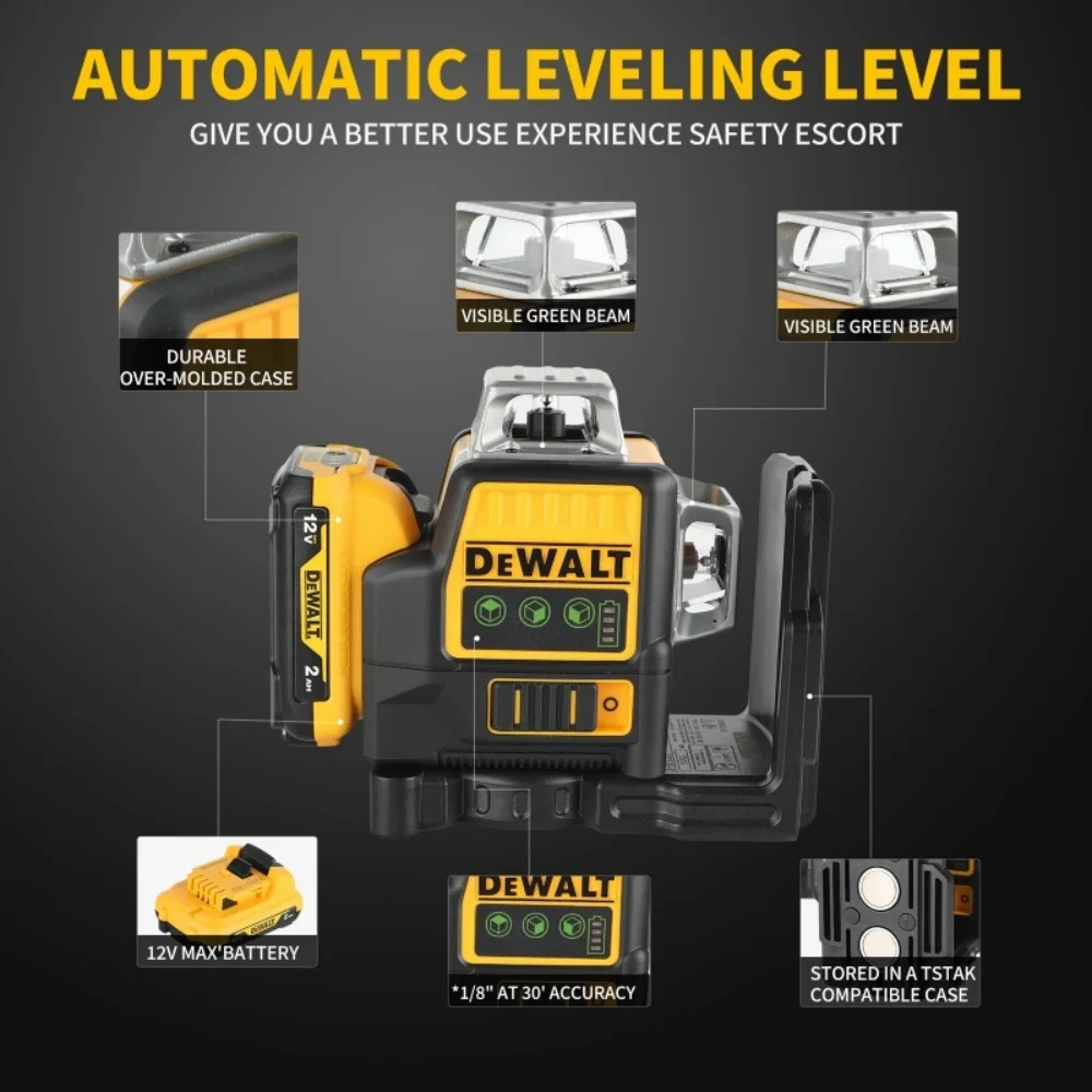 2025 Dewalt DW089LG 3 Sides*360 Degree Vertical 12V Lithium Battery 12 Lines Laser Level Horizontal Green Meter Outdoor TOOL