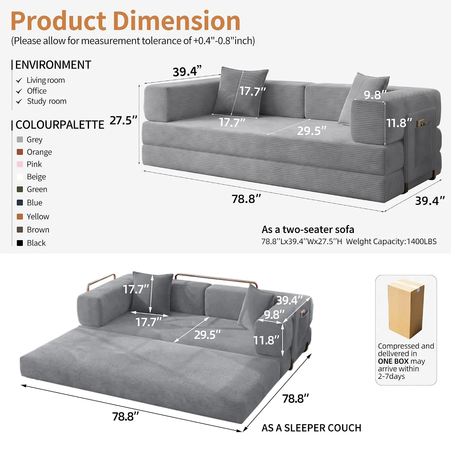 Modern Convertible Sleeper Sofa Bed 1