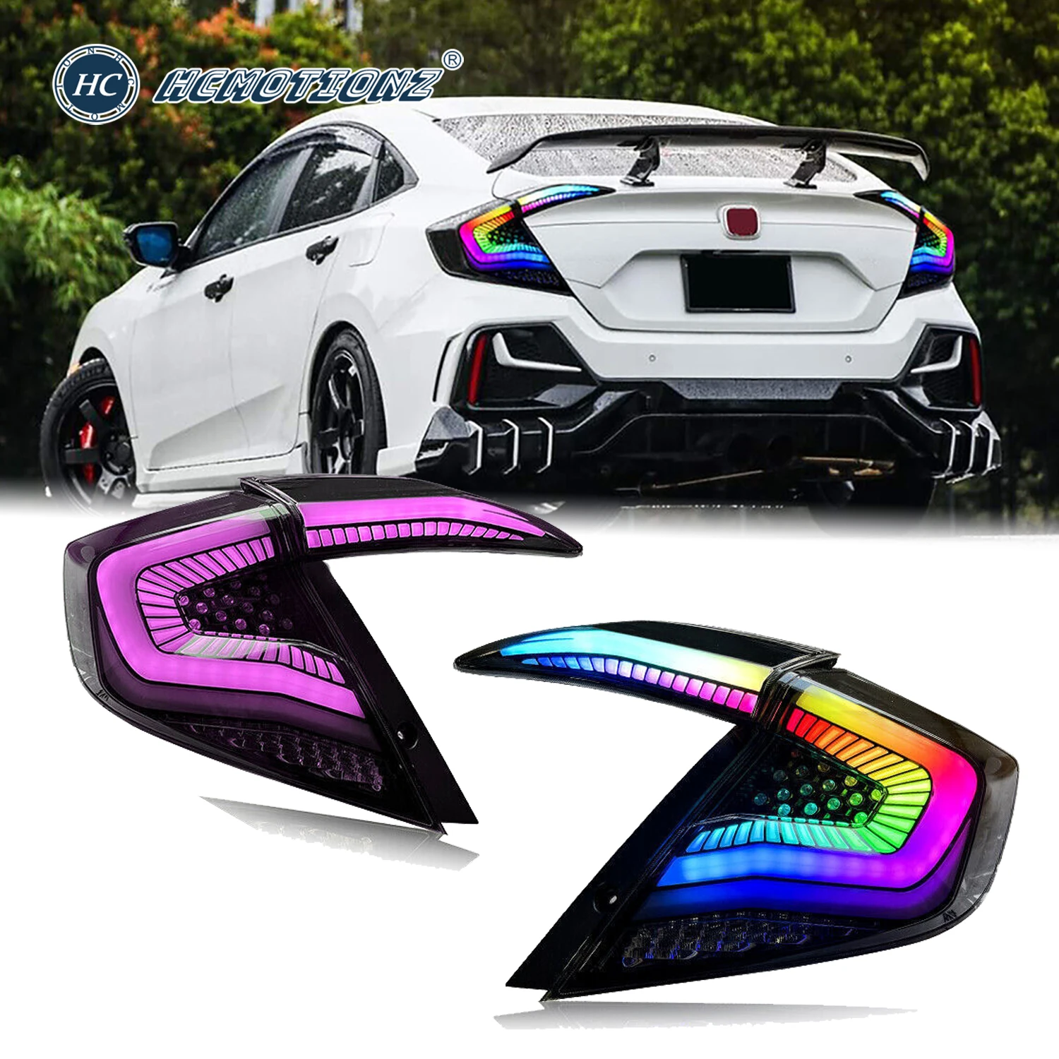 

HCMOTIONZ RGB Car Tail Lights For Honda Civic 10th Gen 2016-2021 Styling LED Rear Lamp DRL Start UP Animation Assembly Accessori