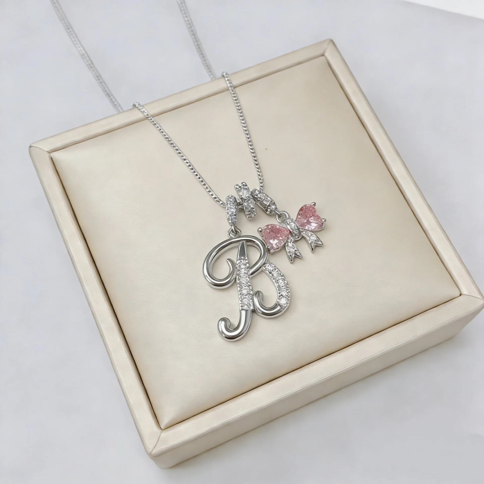 Women's A-Z Initial Letter Pendant Necklace Snake Chain Initial Alphabet CZ Pink Heart Necklace Adjustable Size Hypoallergenic