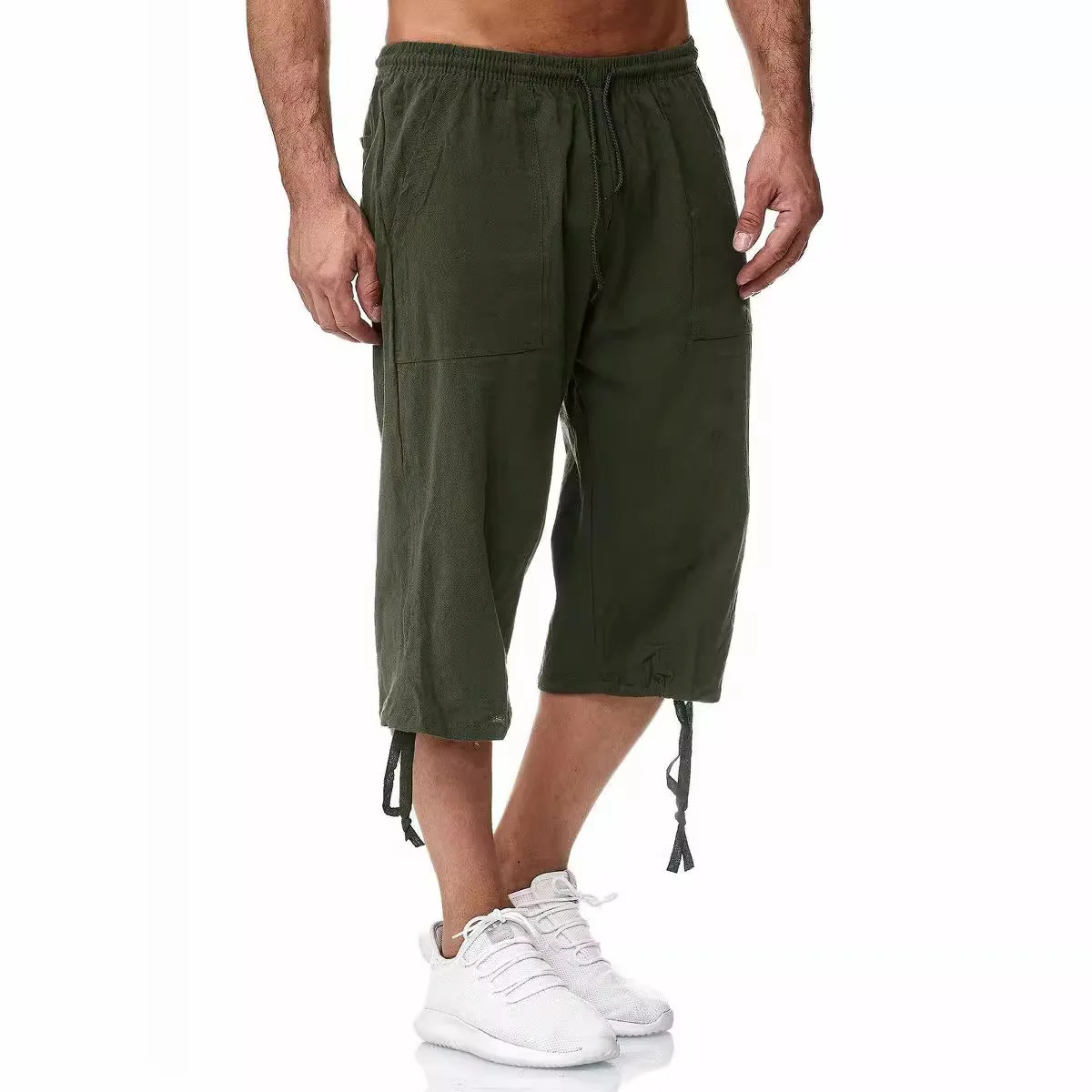 Men's casual cropped pants are made of cotton and linen, versatile and fashionable