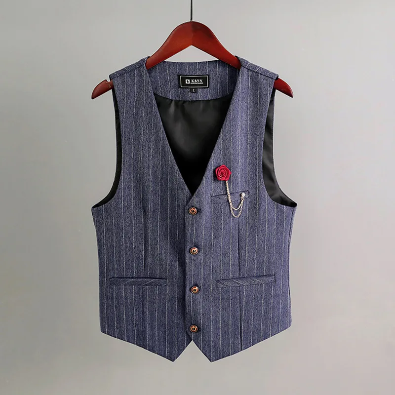 

2026 New Men's Blue Plaid Suit Vest, Brown Single-Breasted V-Neck Sleeveless Vests Jacket, Business Casual Waistcoat.