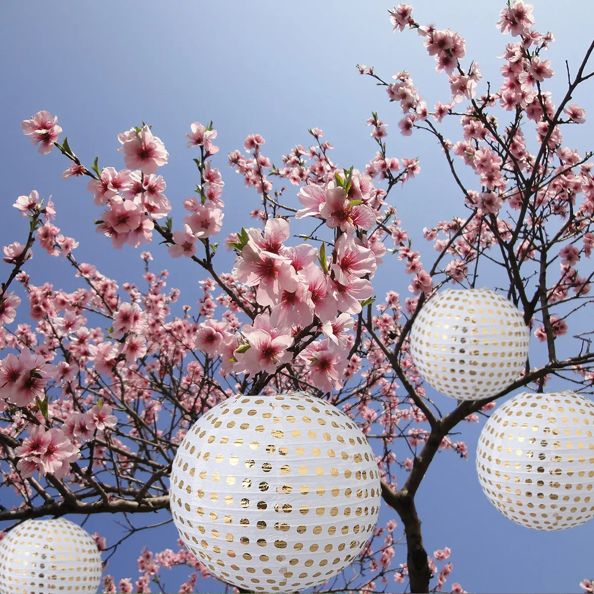 

5 шт. 10-дюймовые круглые бумажные фонарики с золотыми точками для свадебного и праздничного декора, легкие складные шары